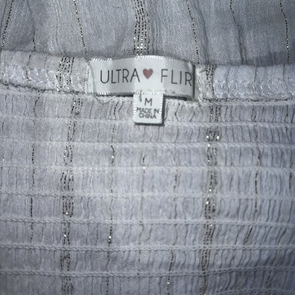 Ultra Flirt White Smocked Maxi Dress Gold Stripe Tiered Sundress Juniors M - Picture 13 of 15